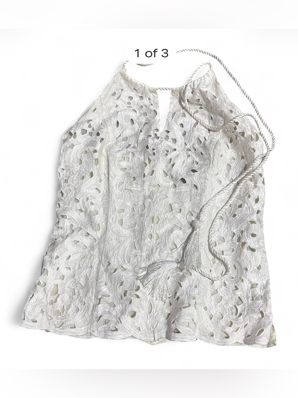 White House Black Market White Crochet Halter Coverup with Tassel Tie